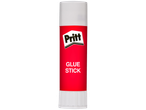 Μια κόλλα σε μορφή μολυβιού Pritt σε κόκκινη και άσπρη συσκευασία.