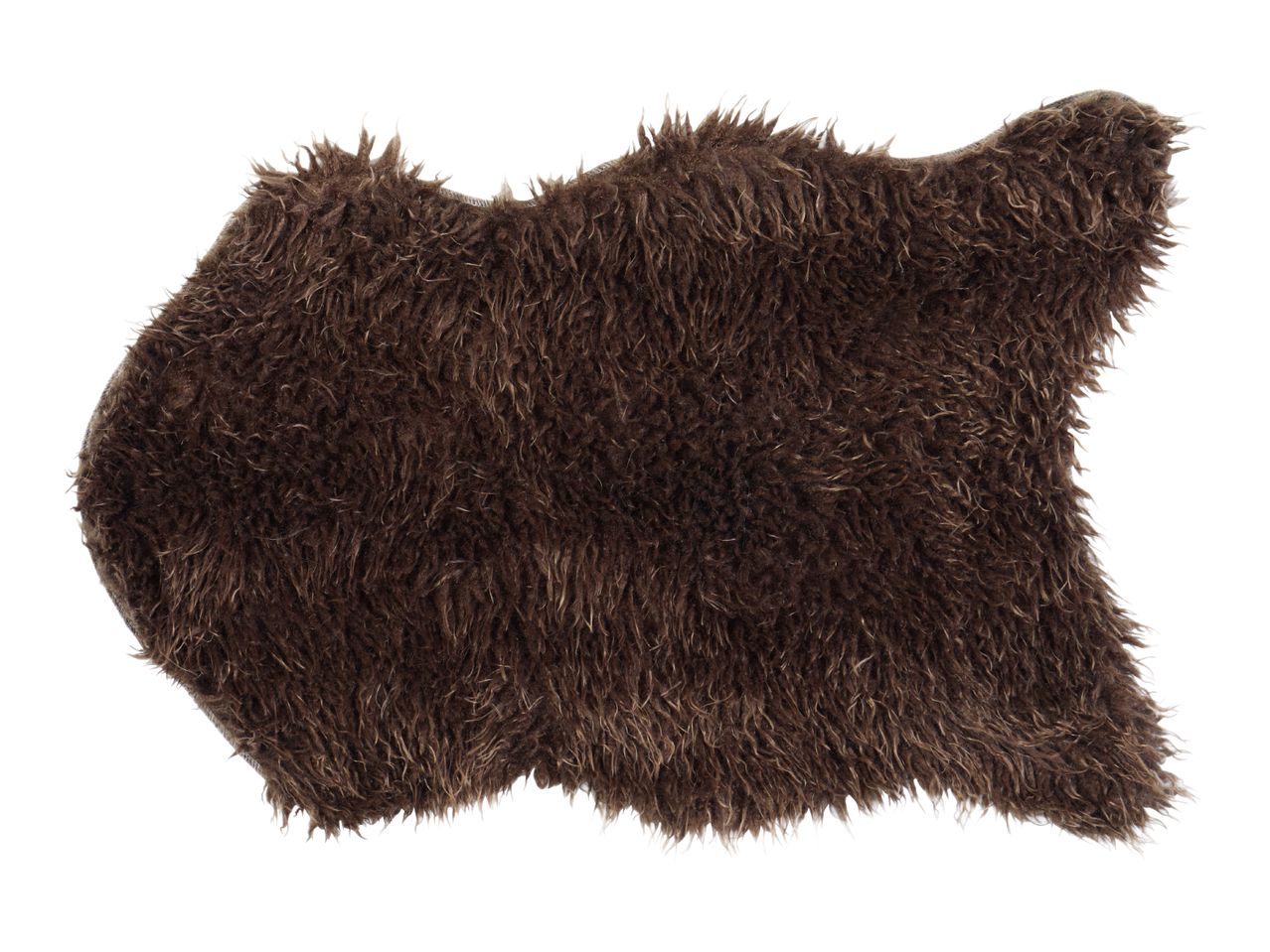 Brown faux fur rug in a natural animal skin shape