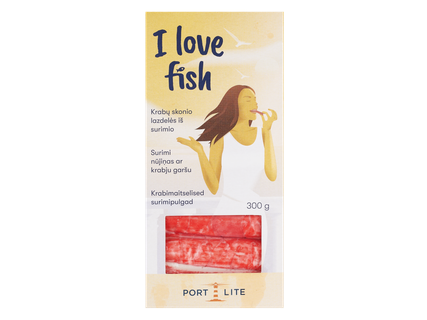 Myliu žuvį Krabų skonio surimio lazdelės