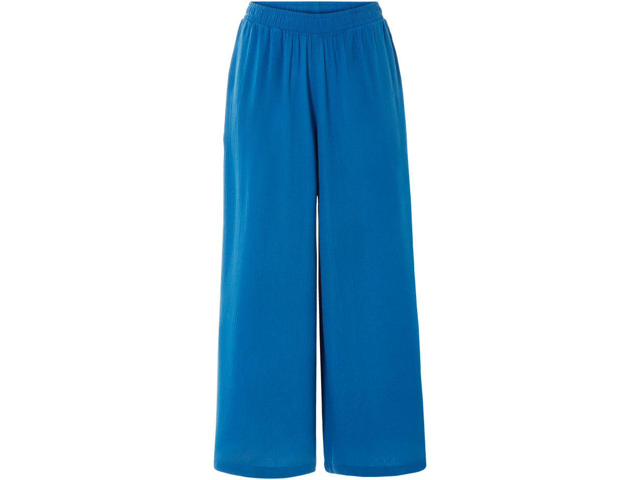 Μακριά, φαρδιά, μπλε παντελόνι.