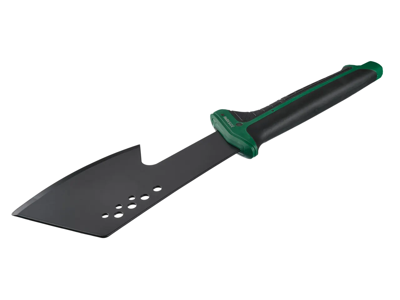 PARKSIDE® trädgårdsspade med svart blad och grönt och svart handtag.