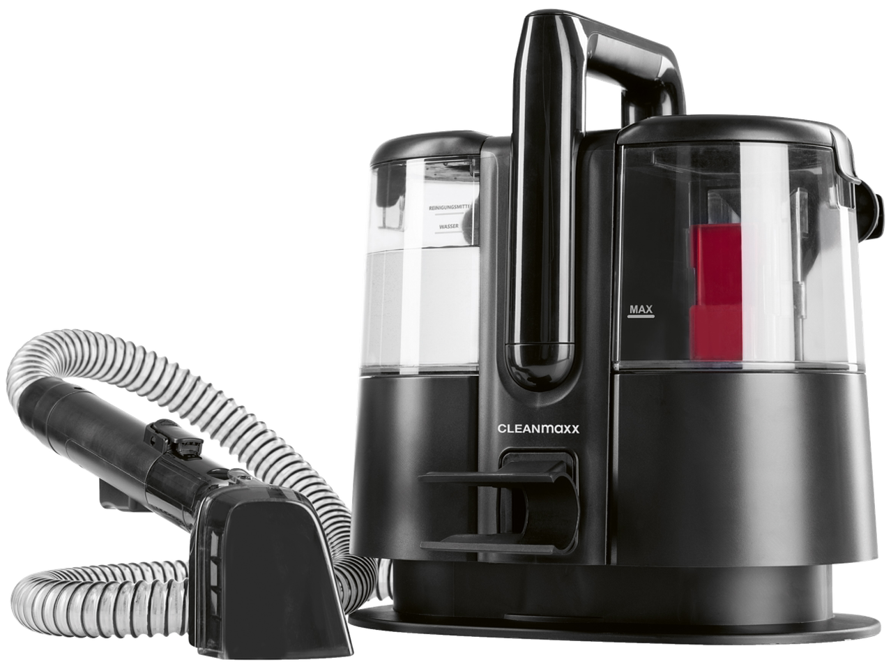 Limpa estofos e carpetes Cleanmaxx com mangueira e tanques transparentes