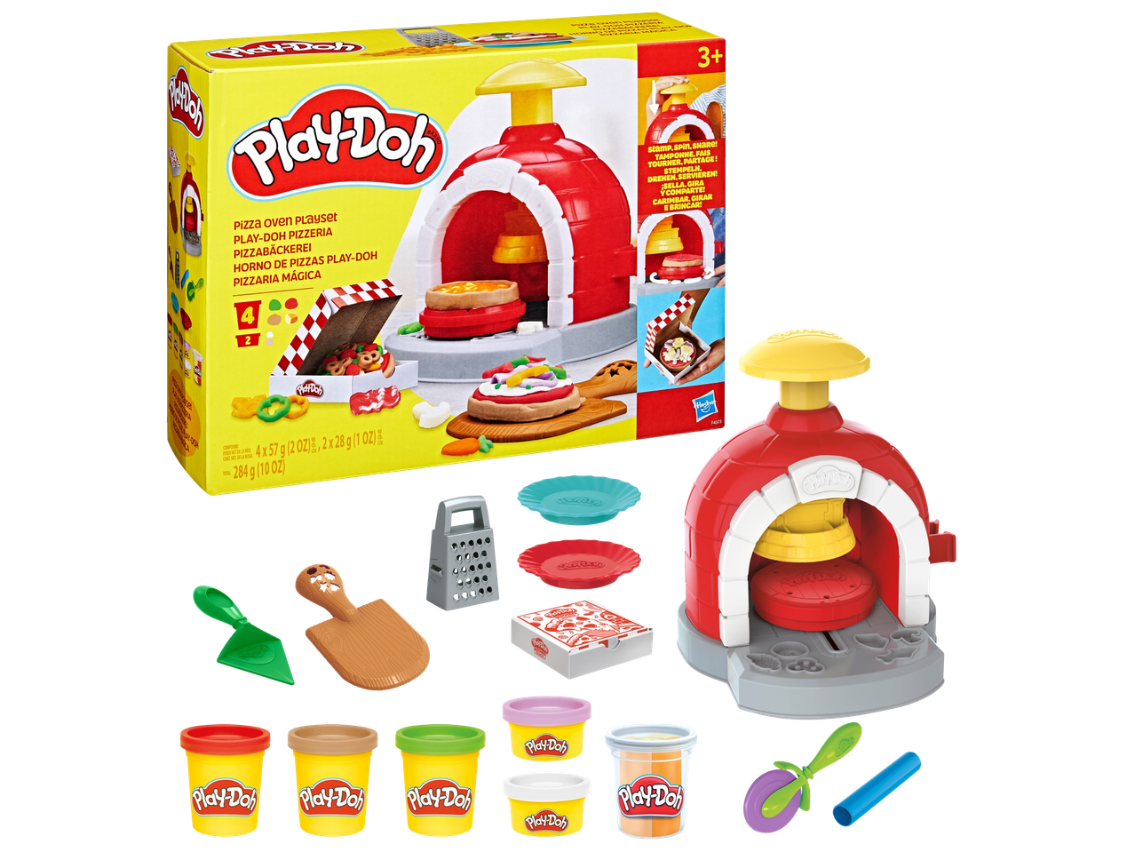 Conjunto Play-Doh Pizzeria com forno, acessórios e plasticina.