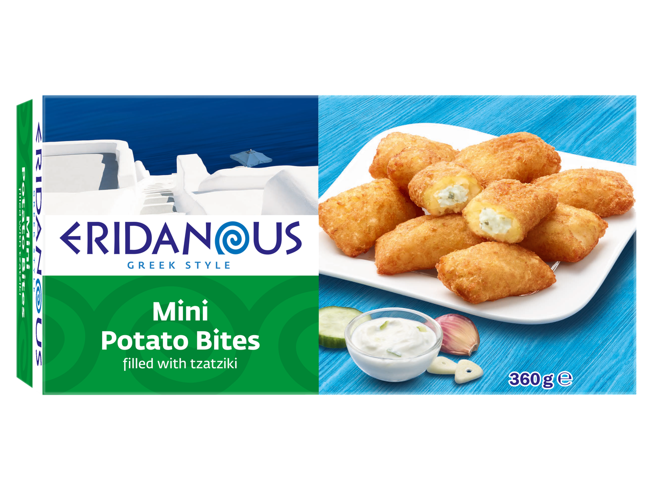 Eridanous Griekse stijl Mini Aardappelhapjes, gevuld met tzatziki, 360g.