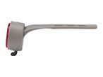 Grey bicycle rear light with a red reflector and a flexible strap.