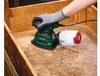 PARKSIDE® PMS 220 A1 orbital sander sanding a wooden crate.