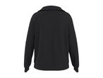 Back view of a black long-sleeved polo shirt with a collar.