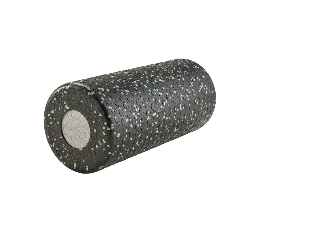 Черен масажен ролер с бели точки на черен фон.