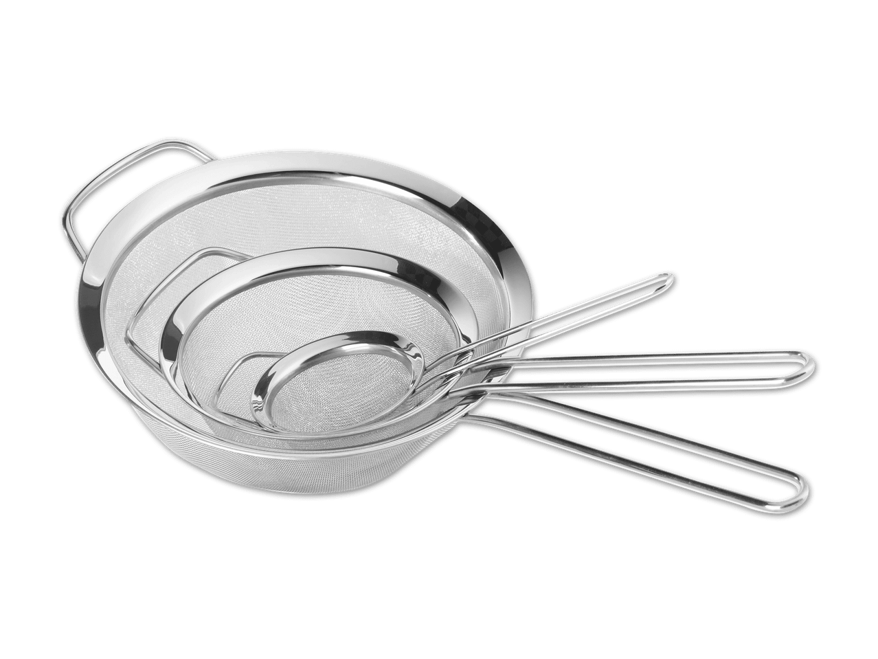 Set aus drei Edelstahl-Sieben in verschiedenen Größen