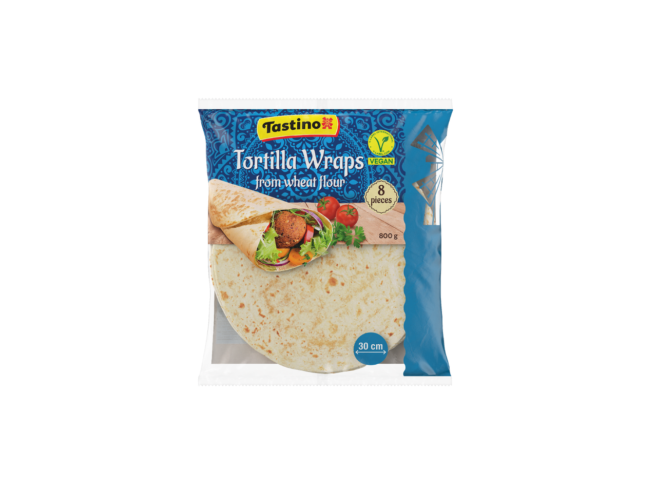 Tastino tortilja omoti od pšeničnog brašna, veganski, 8 komada, 800 g, promjera 30 cm.