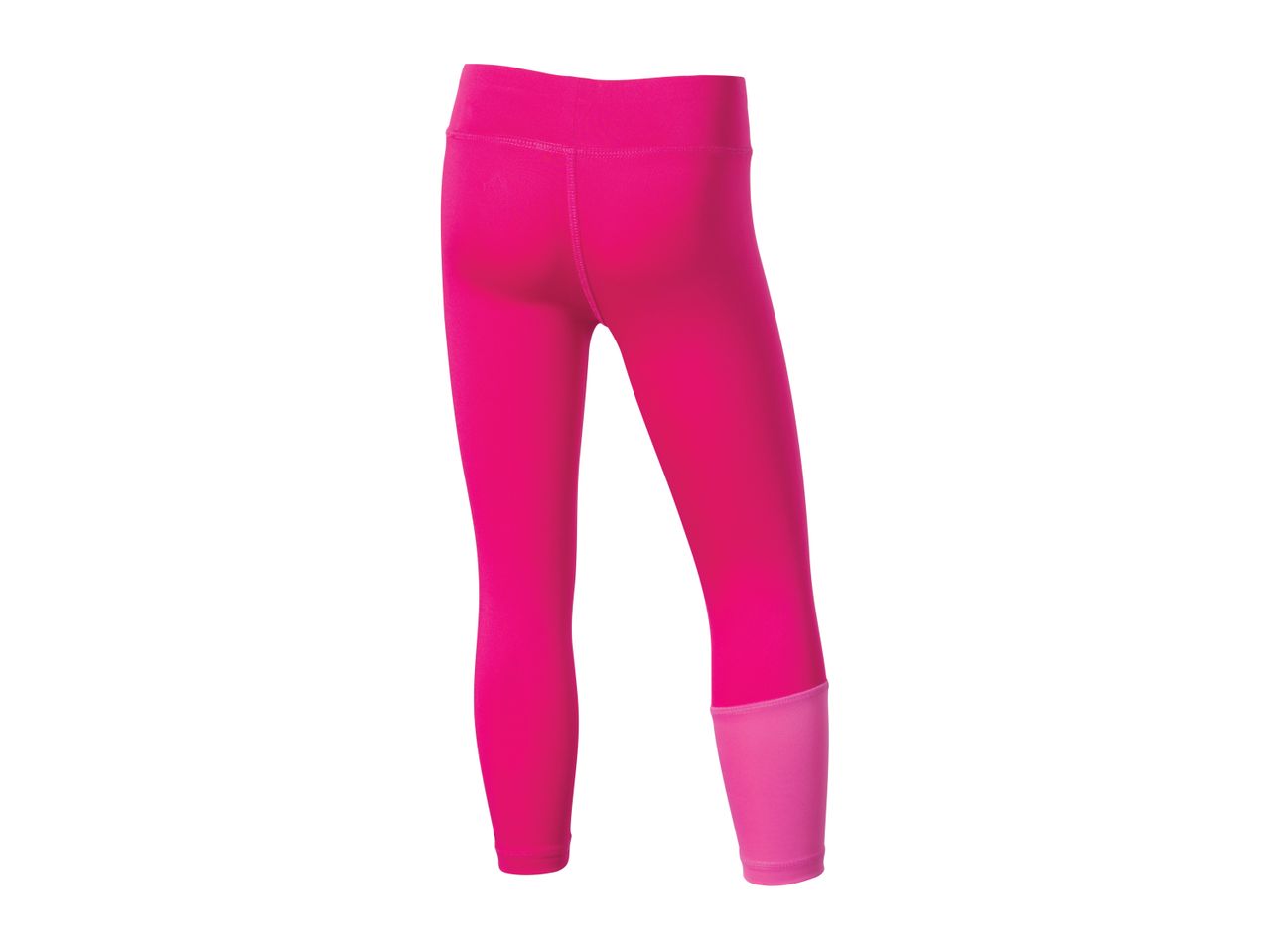 Pink girls' athletic leggings with a lighter pink bottom band.