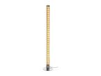 Tall, cylindrical floor lamp with warm LED lights and a chrome base.