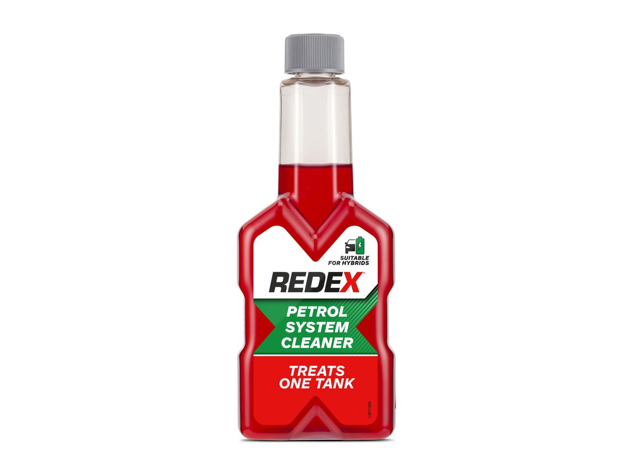Red petrol system cleaner bottle, suitable for hybrids, treats one tank.