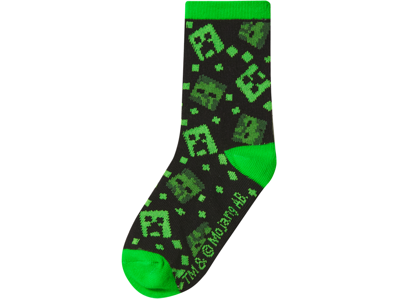 Minecraft vaikiškos kojinės su juodais ir žaliais Creeper motyvais