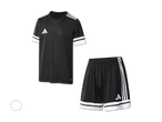 Schwarzes Sport-T-Shirt und Shorts mit weißen Streifen