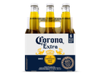 Een sixpack flessen bier met een wit en blauw etiket, waarop staat dat het gebrouwen is met 100% natuurlijke ingrediënten.