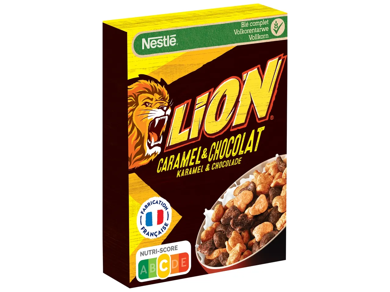 Céréales Nestlé Lion Caramel & Chocolat avec Nutri-Score A.