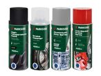 Keturios 'Motip Dupli Color' purškiamos dažų skardinės: juoda, balta, pilka ir raudona.