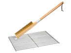 Grillmeister grill brush with brass bristles and a metal grill grate