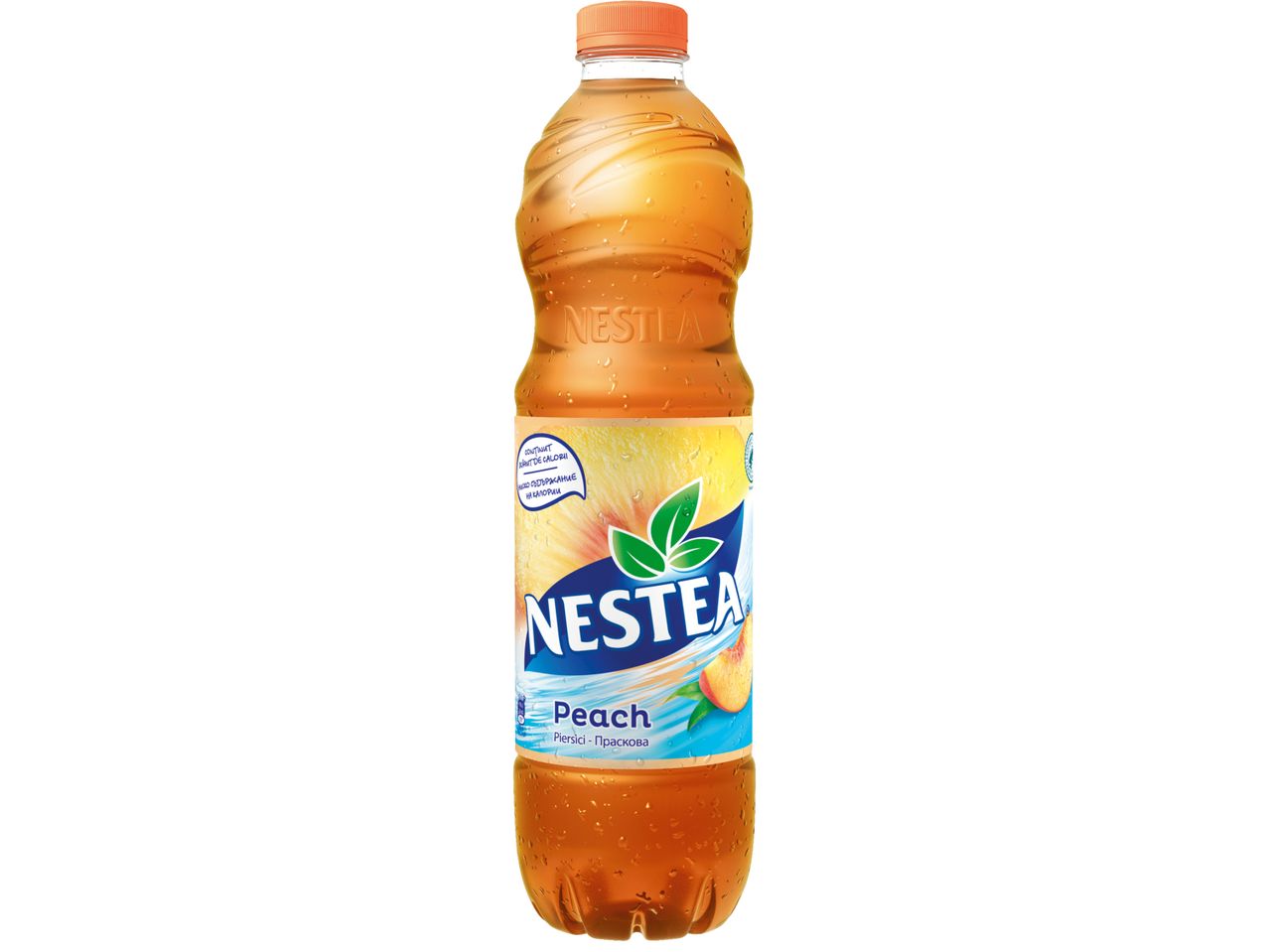 Бутилка студен чай Nestea с вкус на праскова.