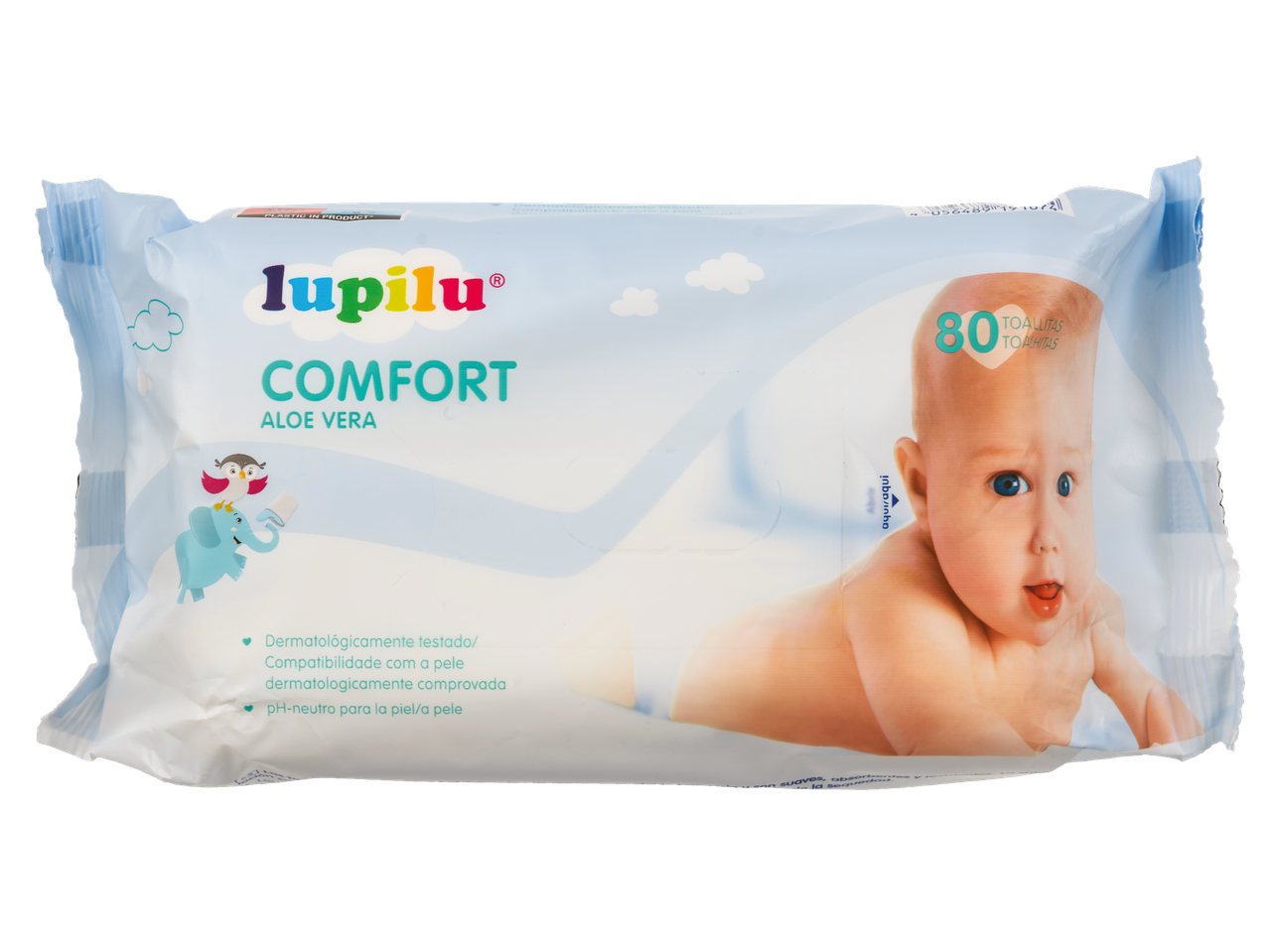 Lenços húmidos Lupilu Comfort com aloe vera para bebés.