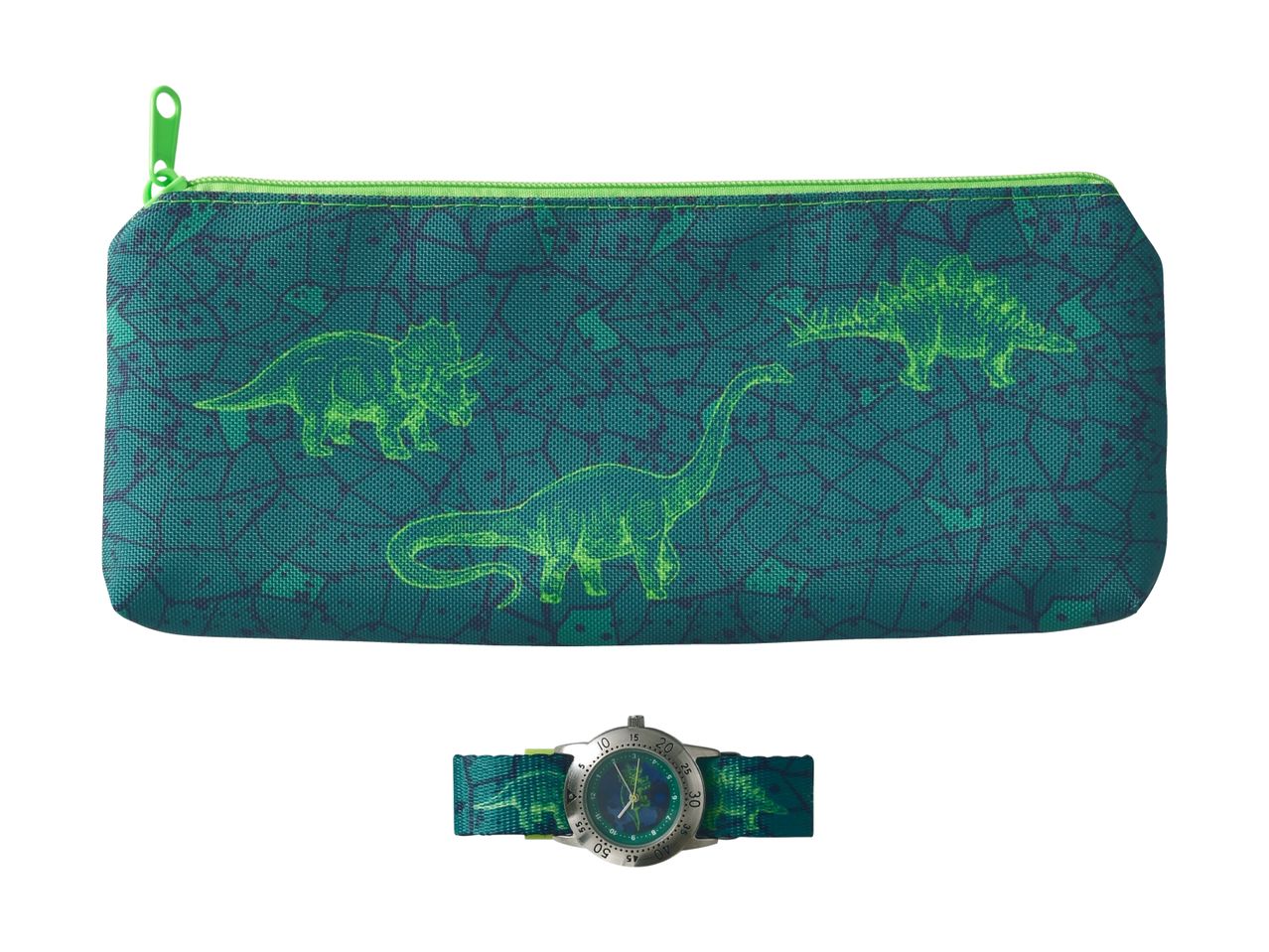 Dinosaur-tema penalhus og armbåndsur.