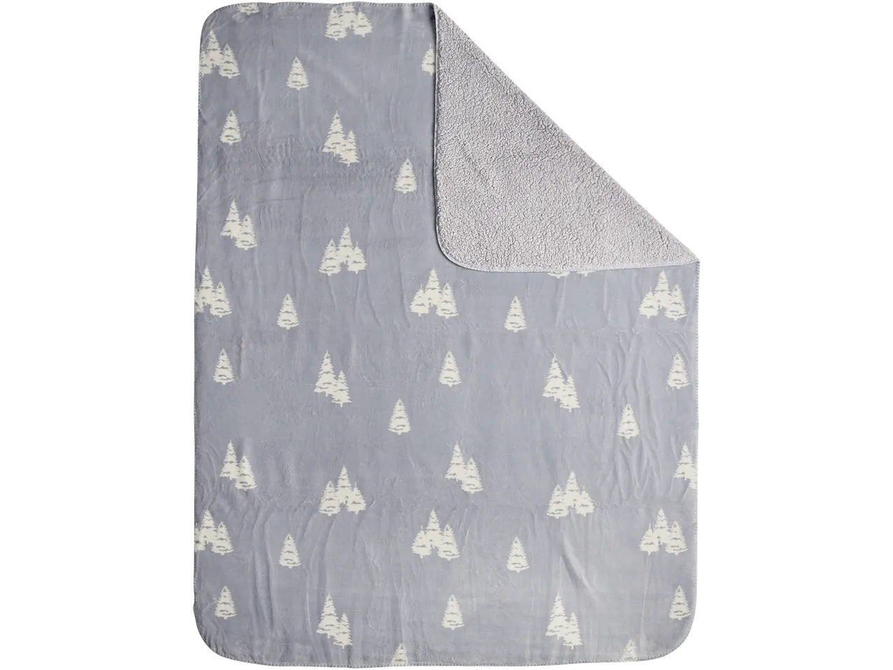 LIVARNO home antklodė su baltais eglučių raštais ant pilko fono, su pliušiniu pamušalu