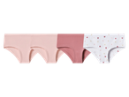 Комплект от три чифта дамски бикини: два в розово и един с десен на сърца.