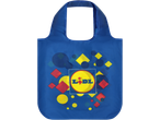 Blauwe LIDL boodschappentas met kleurrijke geometrische patronen en het LIDL logo.