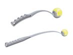 To grå plastik tennisboldopsamler med gule tennisbolde.