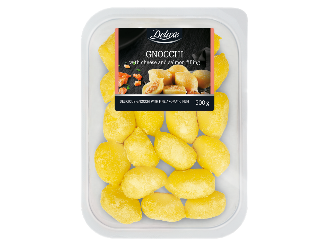 Gnocchi Deluxe com recheio de queijo e salmão (500g).