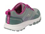 A grey and pink Crivit hiking shoe with a white sole and green accents.