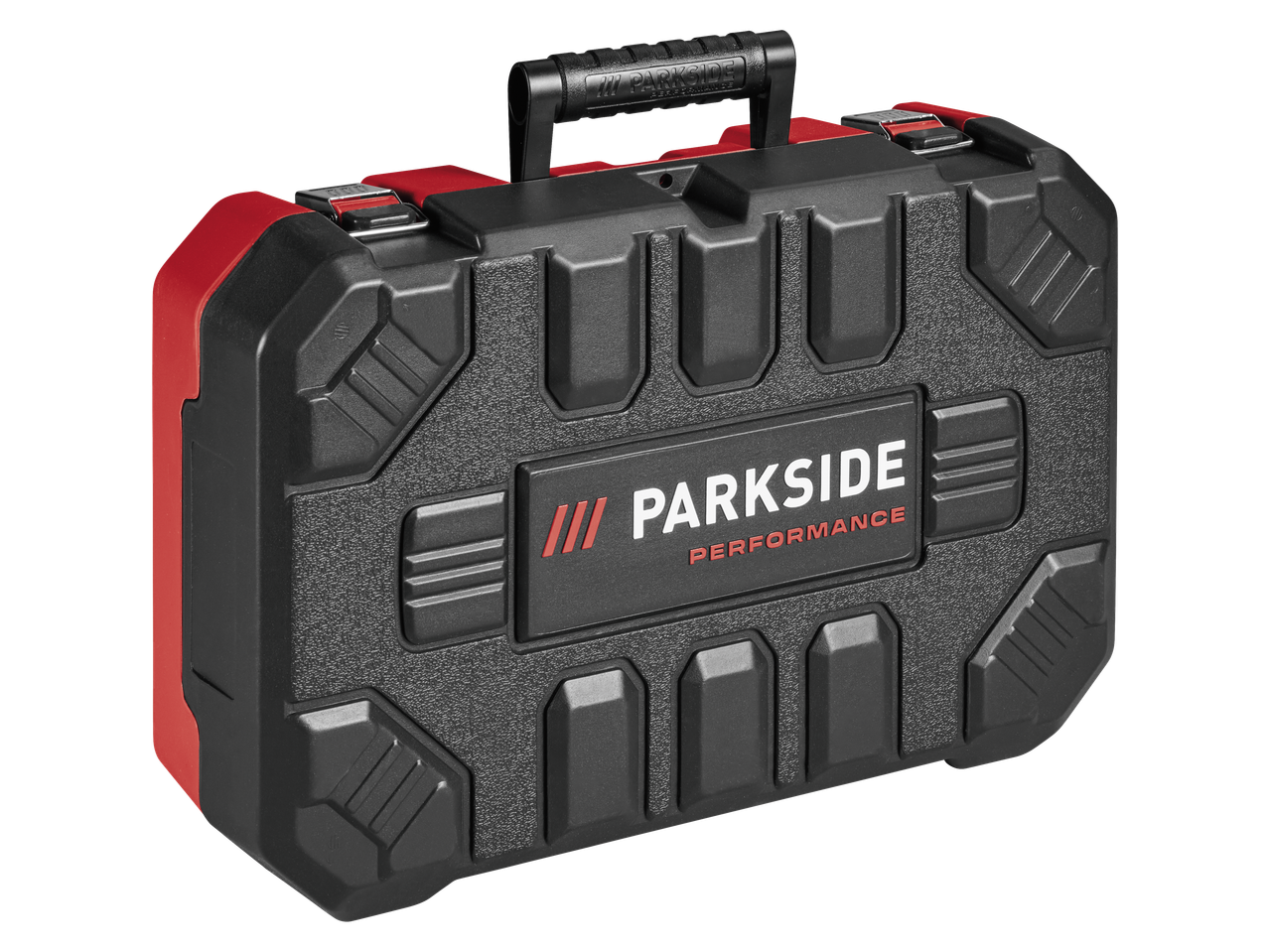 Ciocan rotopercutor PARKSIDE PERFORMANCE 20V într-o cutie neagră și roșie