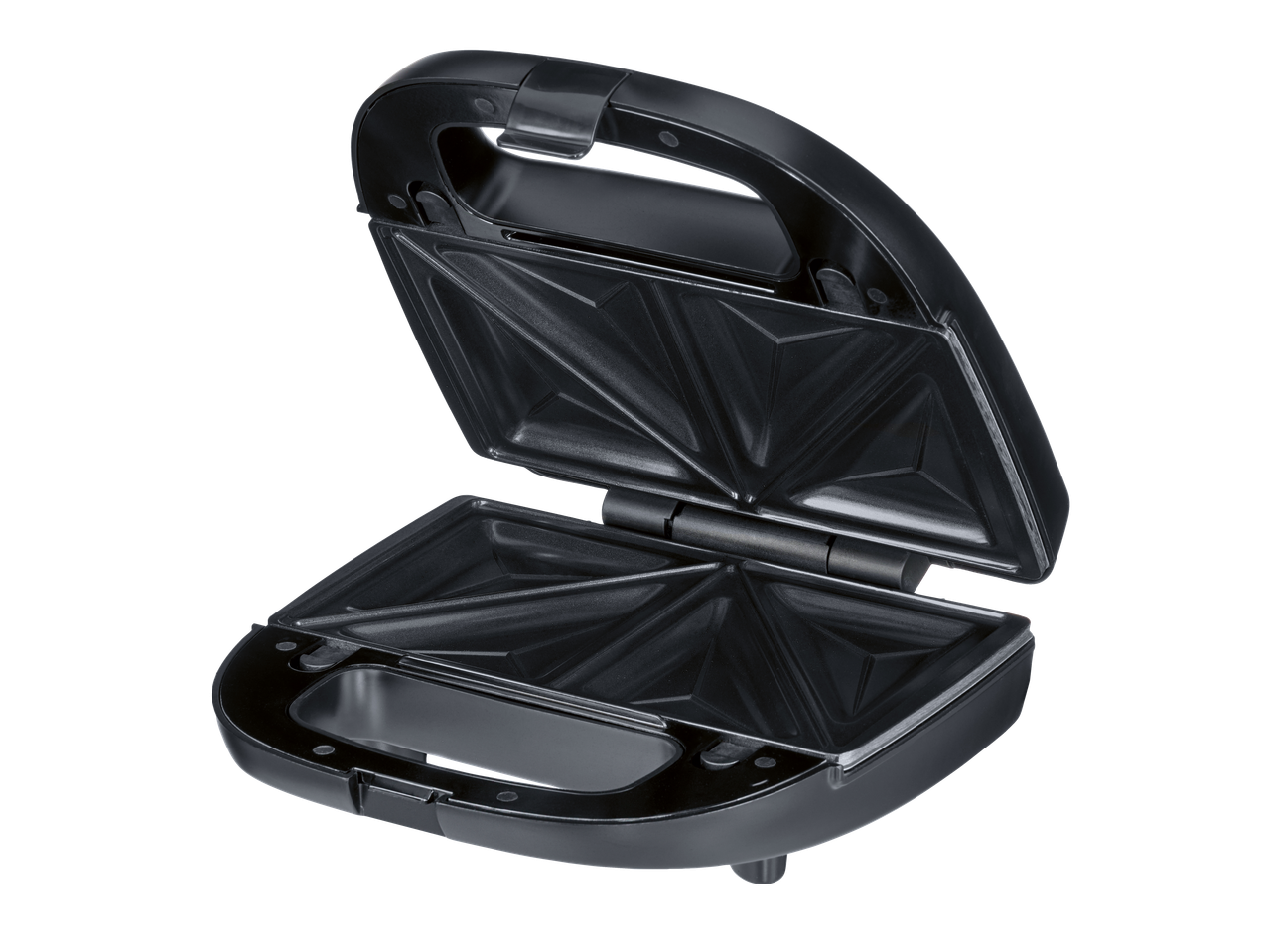 SILVERCREST 3-in-1 skrudintuvas atidarytas, su matomomis trikampėmis kepimo plokštėmis.