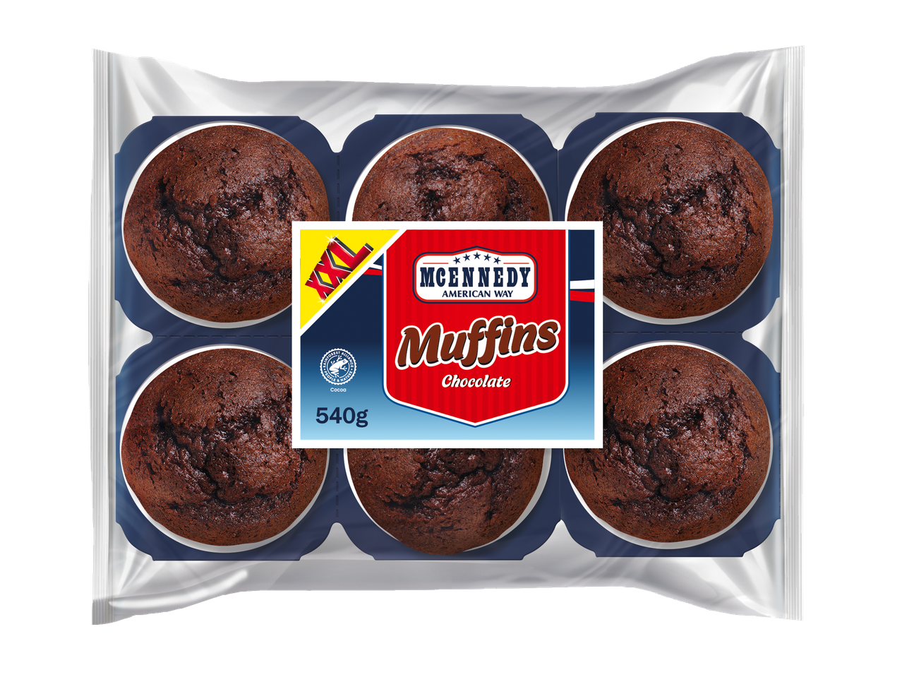 McEnnedy American Way chocolade muffins in een plastic verpakking.