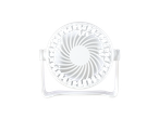 Mini-ventilador TRONIC, branco com suporte em fundo preto.