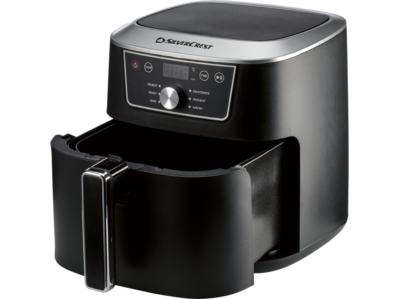 Silvercrest airfryer med öppen korg och digital display