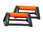 Two black and orange push-up bars with textured grips.