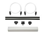 Vacuum sealer accessories including two hoses, two foam strips, two valves, and a roll of film.