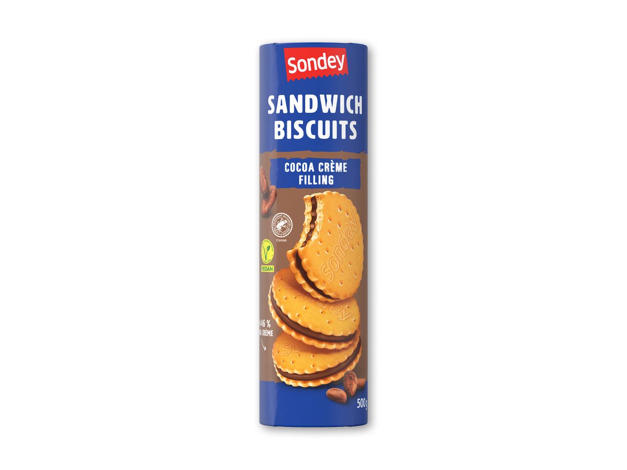 Sondey Sandwich Biscuits med kakaocremefyld, 500g.