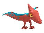 A red and teal pterosaur toy.