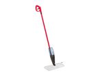 A red and black spray mop with a white cleaning pad.