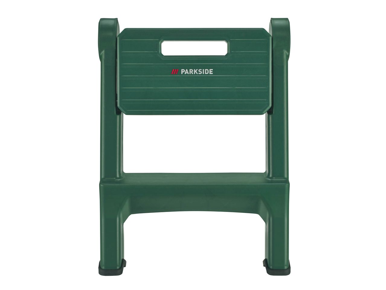 A green two-step stool with the Parkside logo on the top step.