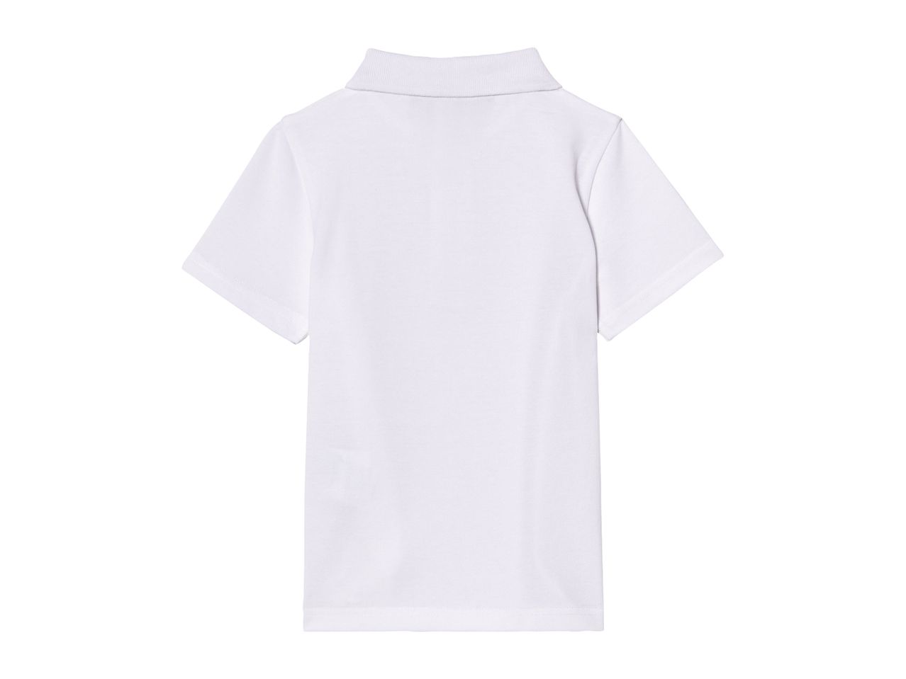 A white collared polo shirt with short sleeves.