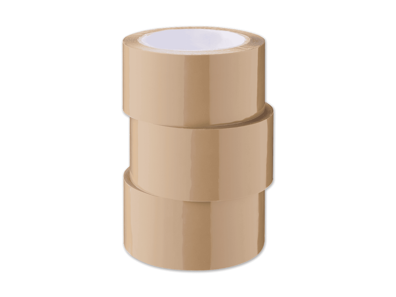 Drei Rollen braunes Klebeband, übereinander gestapelt
