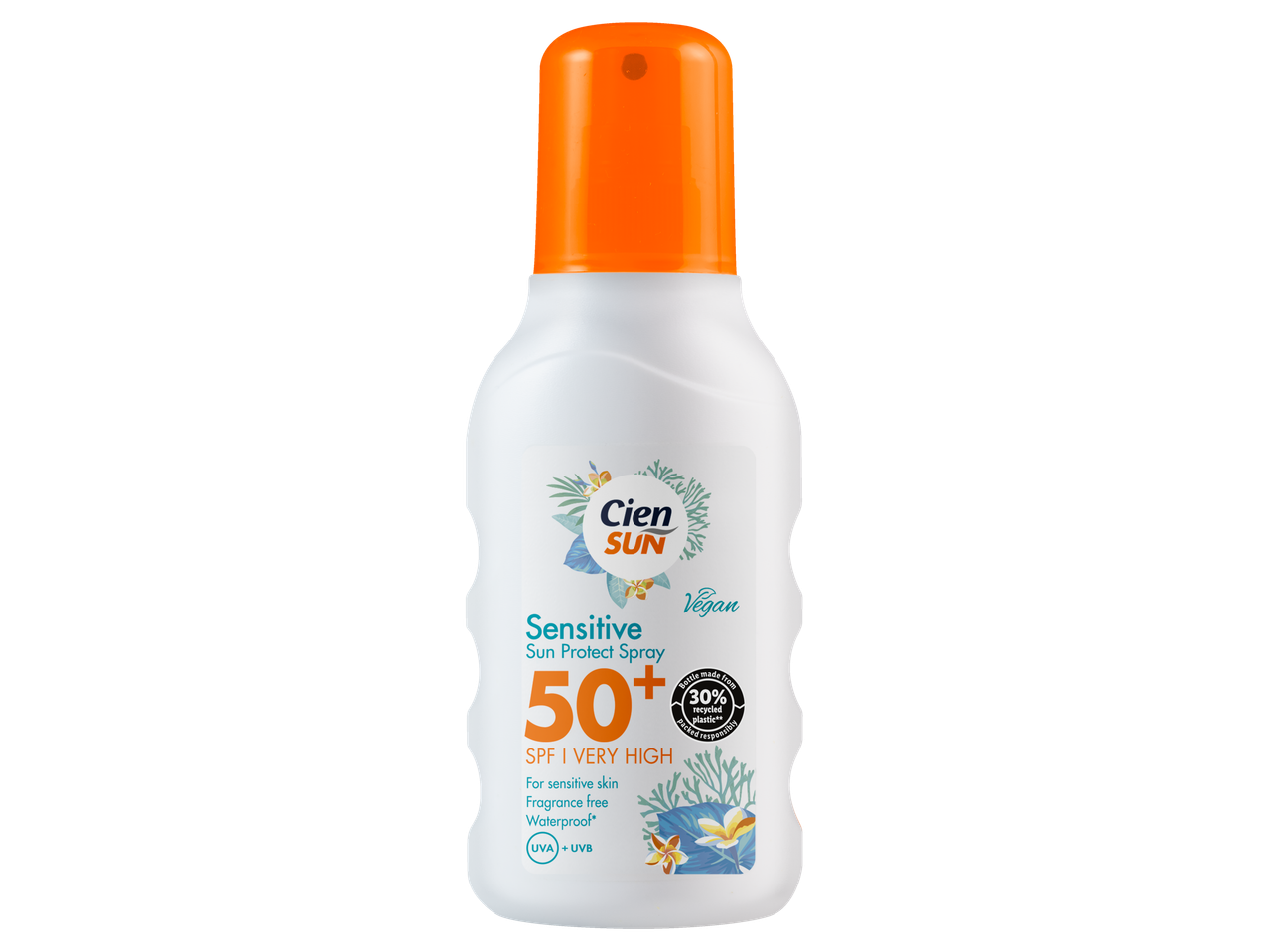 Spray solar Cien Sun Sensitive SPF 50+ pentru pielea sensibilă.