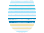 Toilet seat with horizontal stripes in shades of blue, white, and yellow.