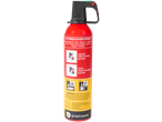 Red extinguisher spray for small fires, with instructions and safety warnings.