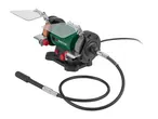 Bench grinder with flexible shaft attachment and safety shields