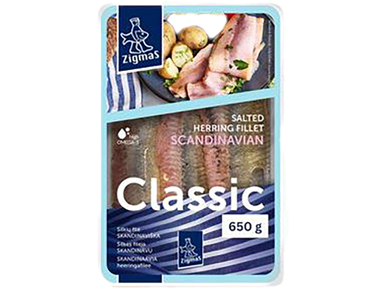 Zigmas Classic skandinaviška sūdyta silkės filė aliejuje, 650 g.